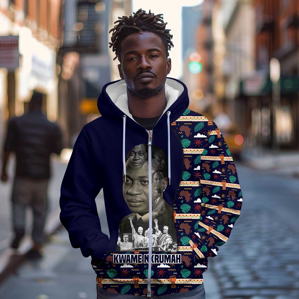 Kwame Nkrumah Zip Hoodie Ghana Pan-African Print Design Portrait and Anti-Colonial Legacy Tribute - Wonder Print Shop