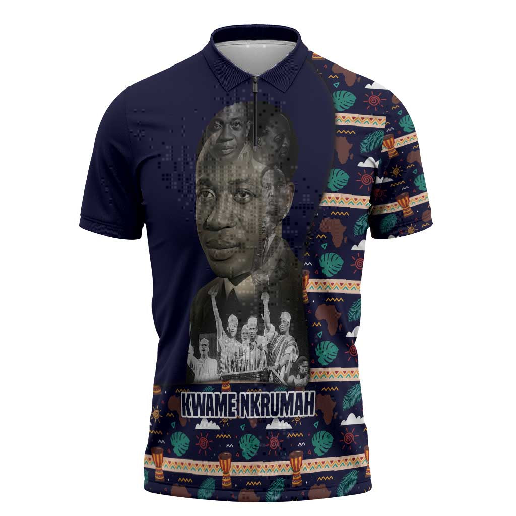 Kwame Nkrumah Zipper Polo Shirt Ghana Pan-African Print Design Portrait and Anti-Colonial Legacy Tribute - Wonder Print Shop