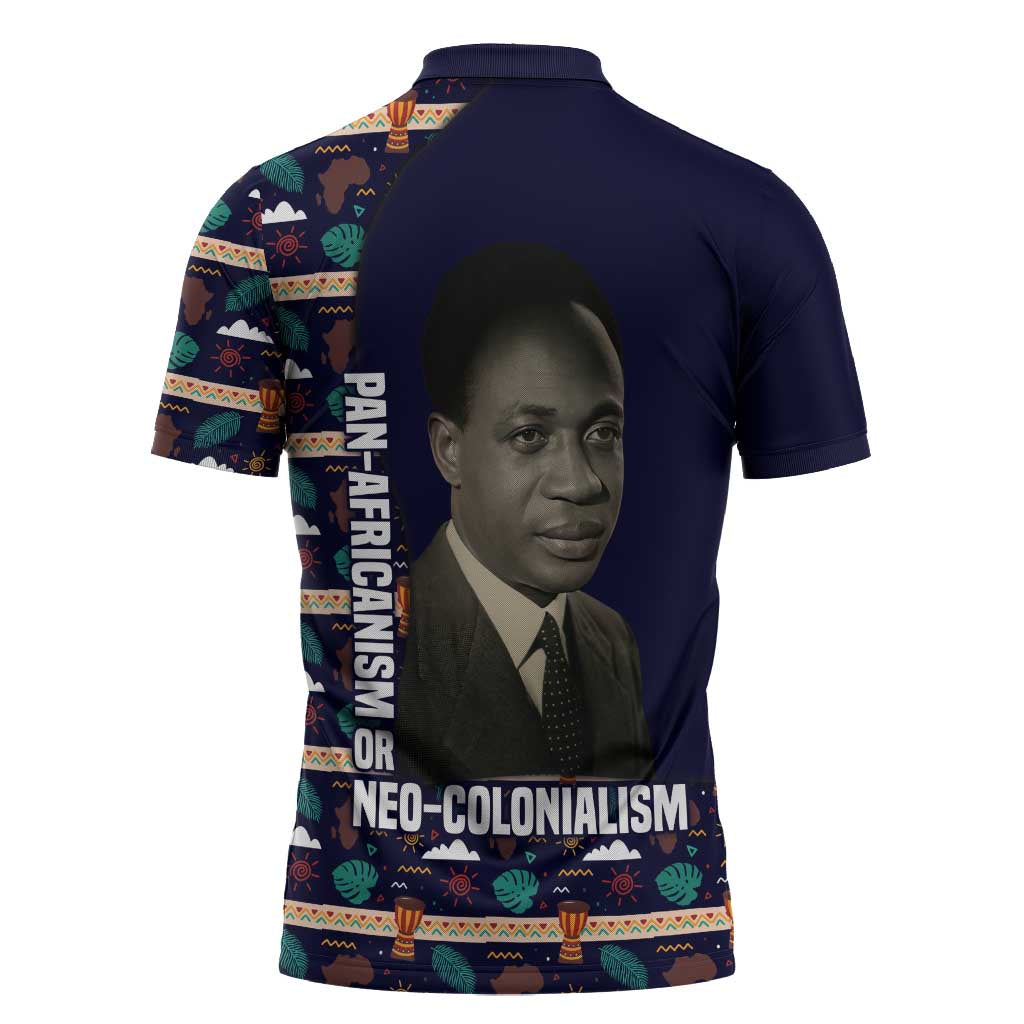Kwame Nkrumah Zipper Polo Shirt Ghana Pan-African Print Design Portrait and Anti-Colonial Legacy Tribute - Wonder Print Shop