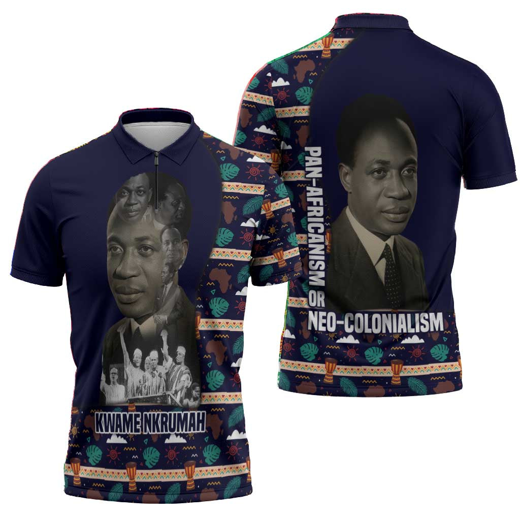 Kwame Nkrumah Zipper Polo Shirt Ghana Pan-African Print Design Portrait and Anti-Colonial Legacy Tribute - Wonder Print Shop