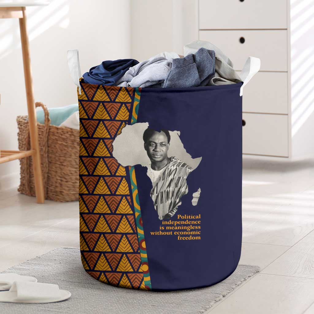 Kwame Nkrumah Ghana Laundry Basket African Map Pattern Design and Economic Freedom Quote Tribute - Wonder Print Shop