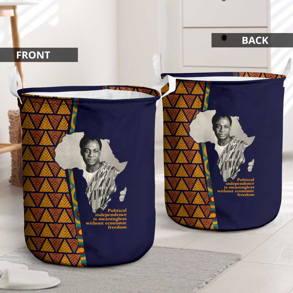 Kwame Nkrumah Ghana Laundry Basket African Map Pattern Design and Economic Freedom Quote Tribute - Wonder Print Shop