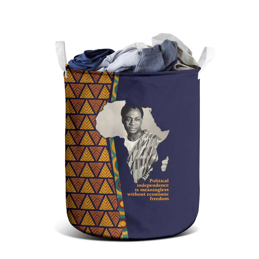 Kwame Nkrumah Ghana Laundry Basket African Map Pattern Design and Economic Freedom Quote Tribute - Wonder Print Shop