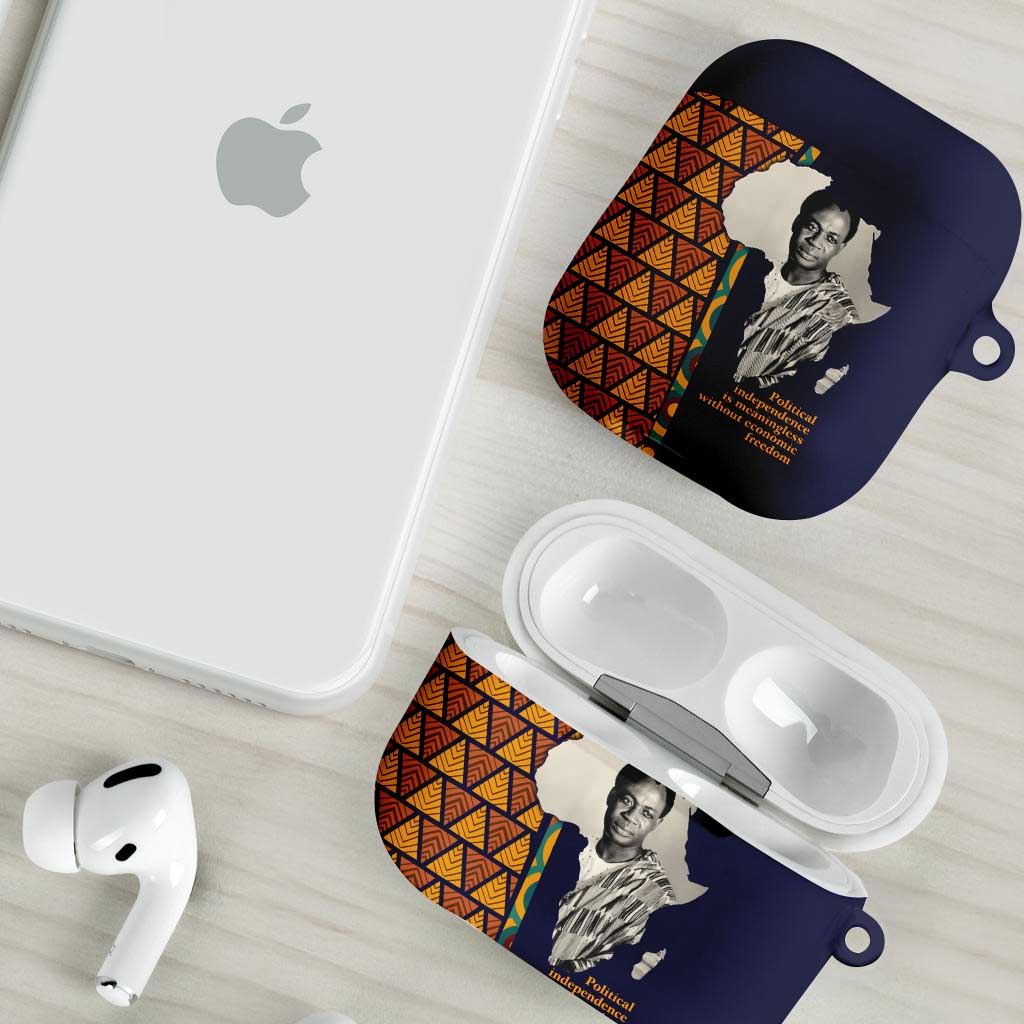 Kwame Nkrumah Ghana AirPods Case African Map Pattern Design and Economic Freedom Quote Tribute - Wonder Print Shop
