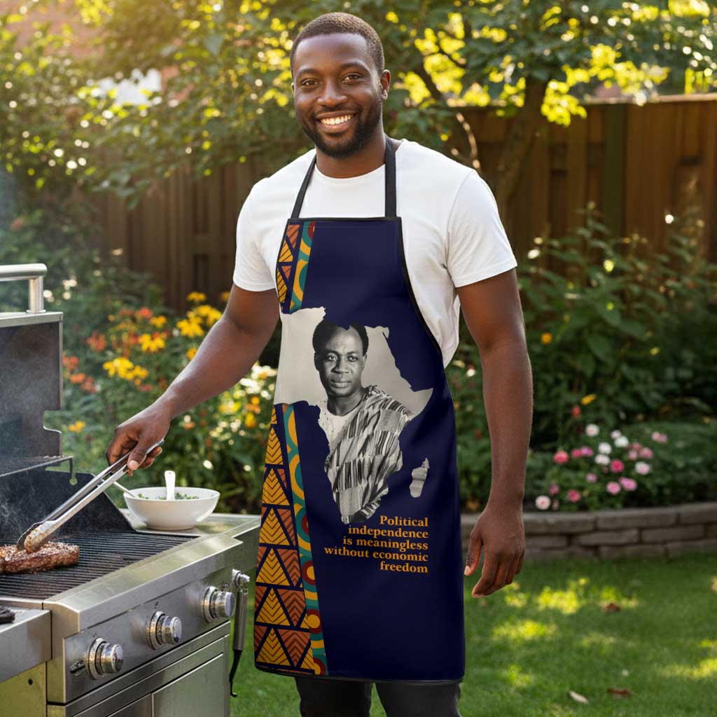 Kwame Nkrumah Ghana Apron African Map Pattern Design and Economic Freedom Quote Tribute - Wonder Print Shop