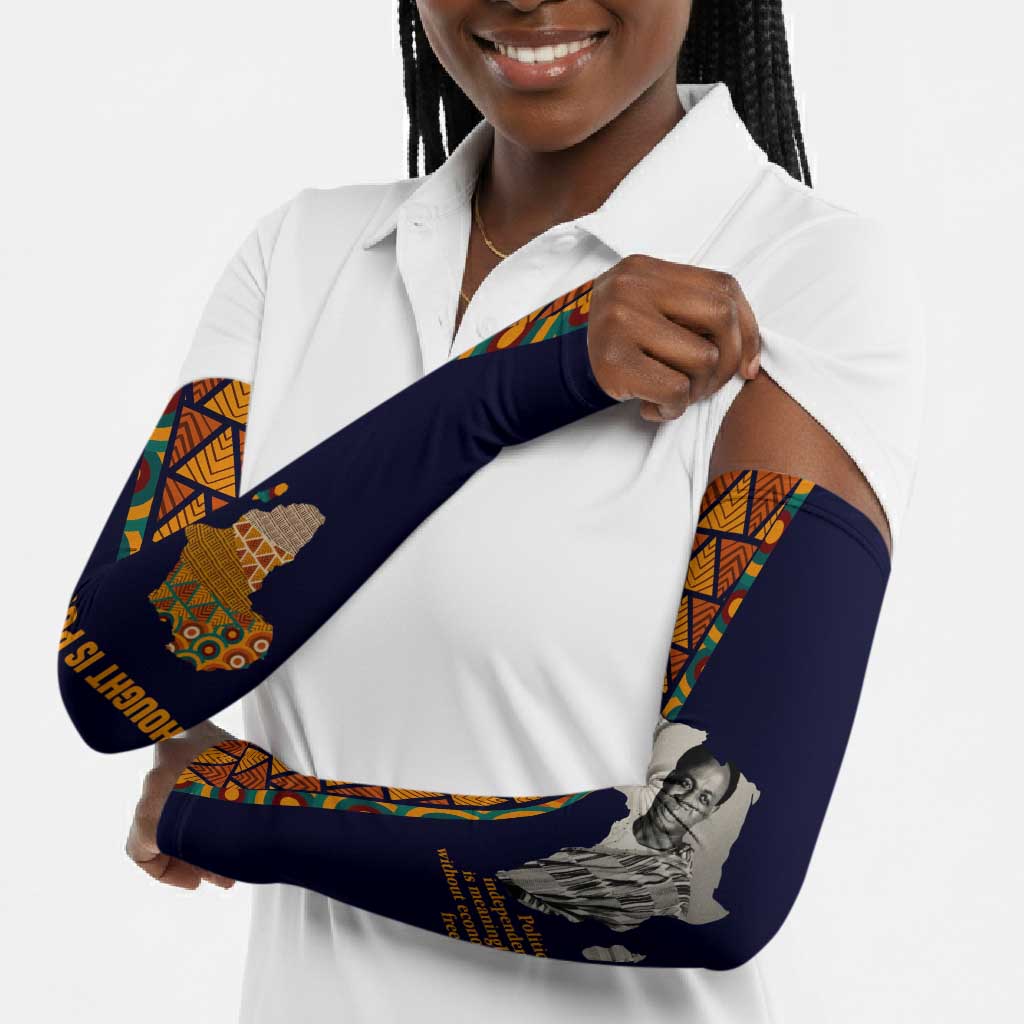 Kwame Nkrumah Ghana Arm Sleeves African Map Pattern Design and Economic Freedom Quote Tribute - Wonder Print Shop
