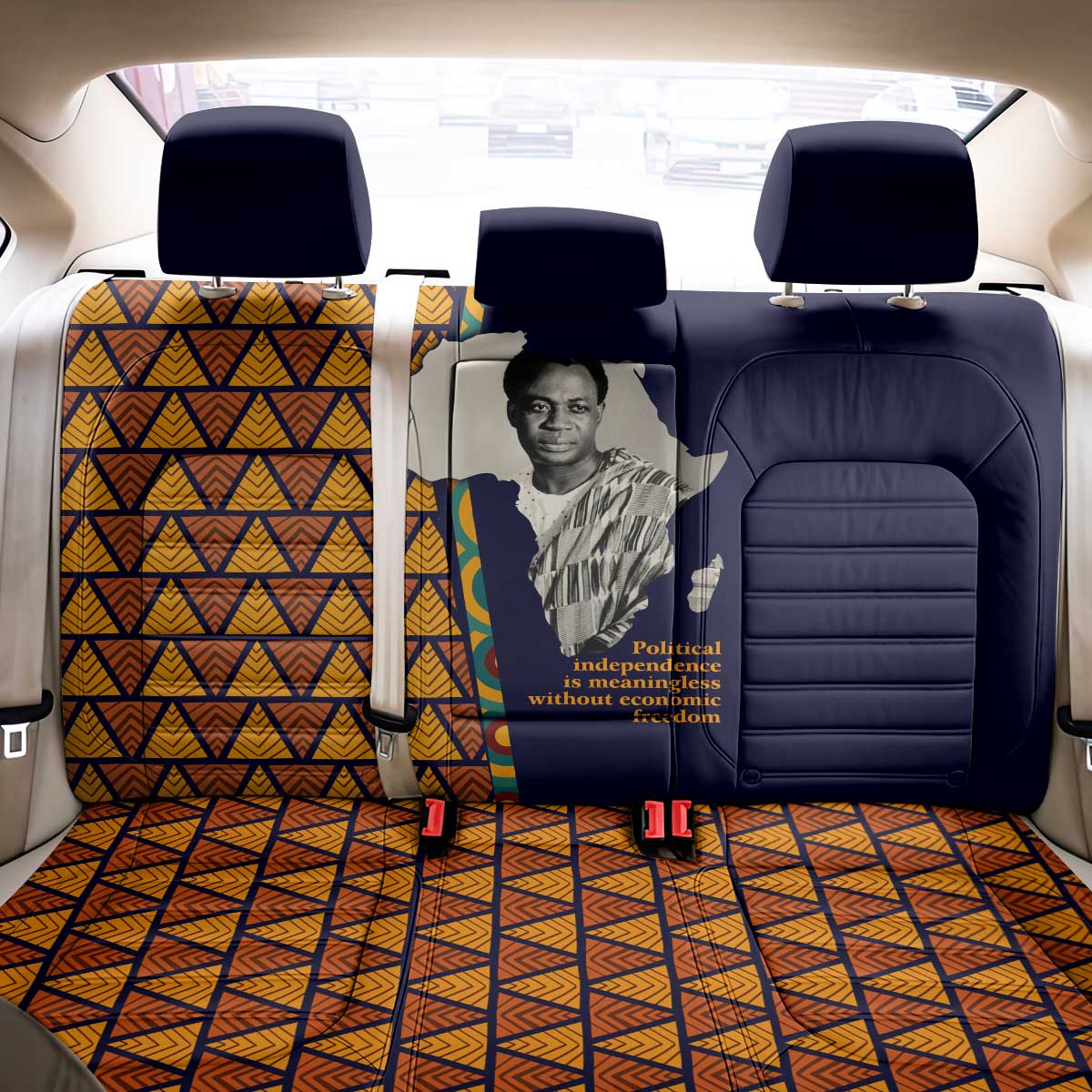 Kwame Nkrumah Ghana Back Car Seat Cover African Map Pattern Design and Economic Freedom Quote Tribute - Wonder Print Shop