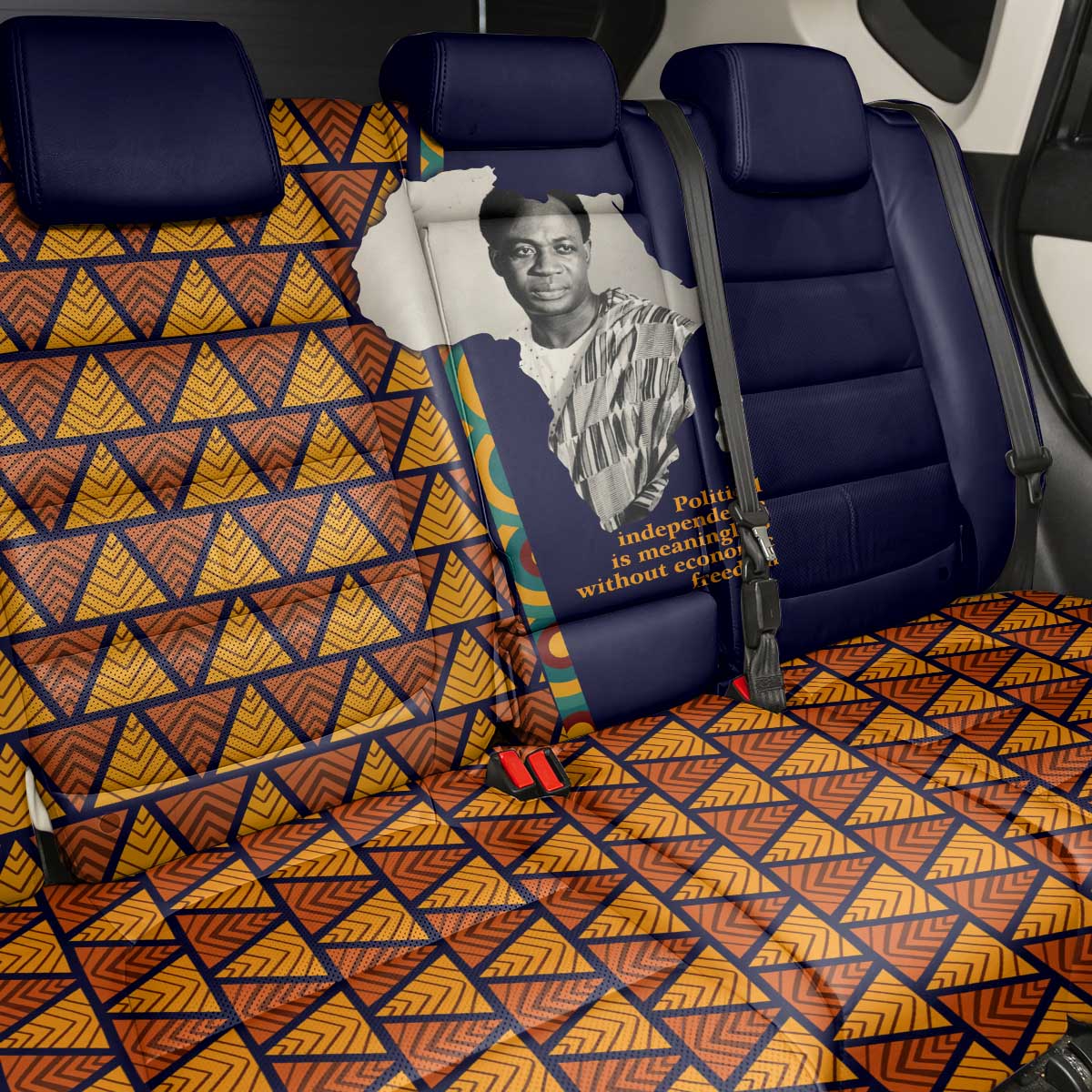 Kwame Nkrumah Ghana Back Car Seat Cover African Map Pattern Design and Economic Freedom Quote Tribute - Wonder Print Shop