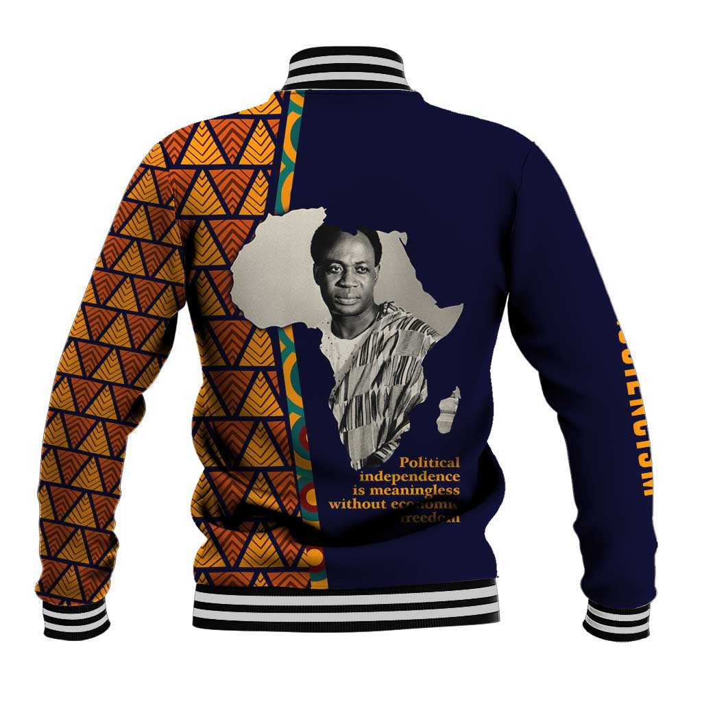 Kwame Nkrumah Ghana Baseball Jacket African Map Pattern Design and Economic Freedom Quote Tribute - Wonder Print Shop