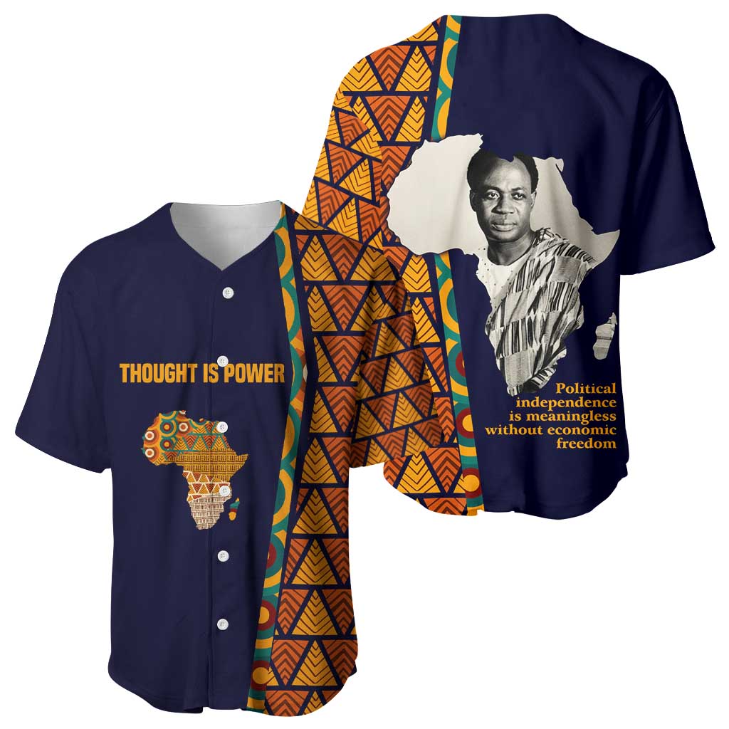 Kwame Nkrumah Ghana Baseball Jersey African Map Pattern Design and Economic Freedom Quote Tribute - Wonder Print Shop