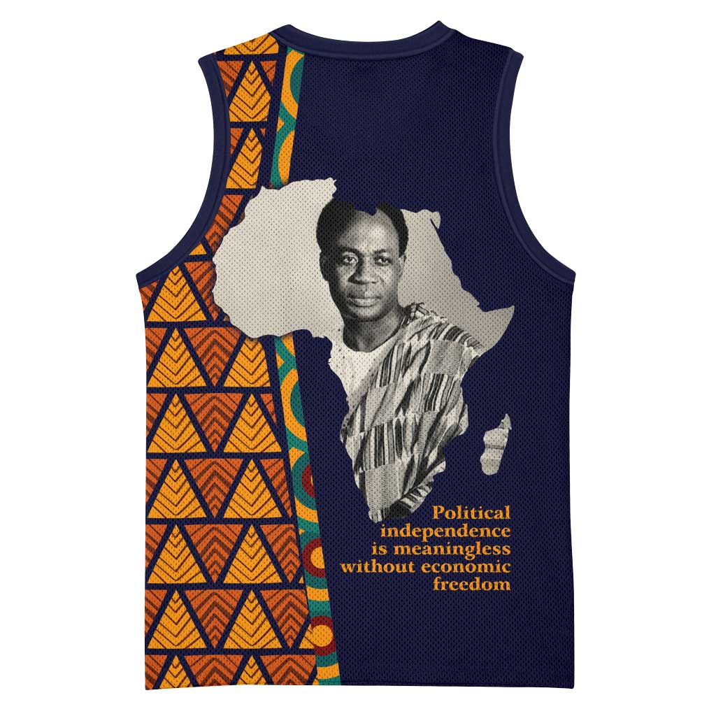 Kwame Nkrumah Ghana Basketball Jersey African Map Pattern Design and Economic Freedom Quote Tribute - Wonder Print Shop