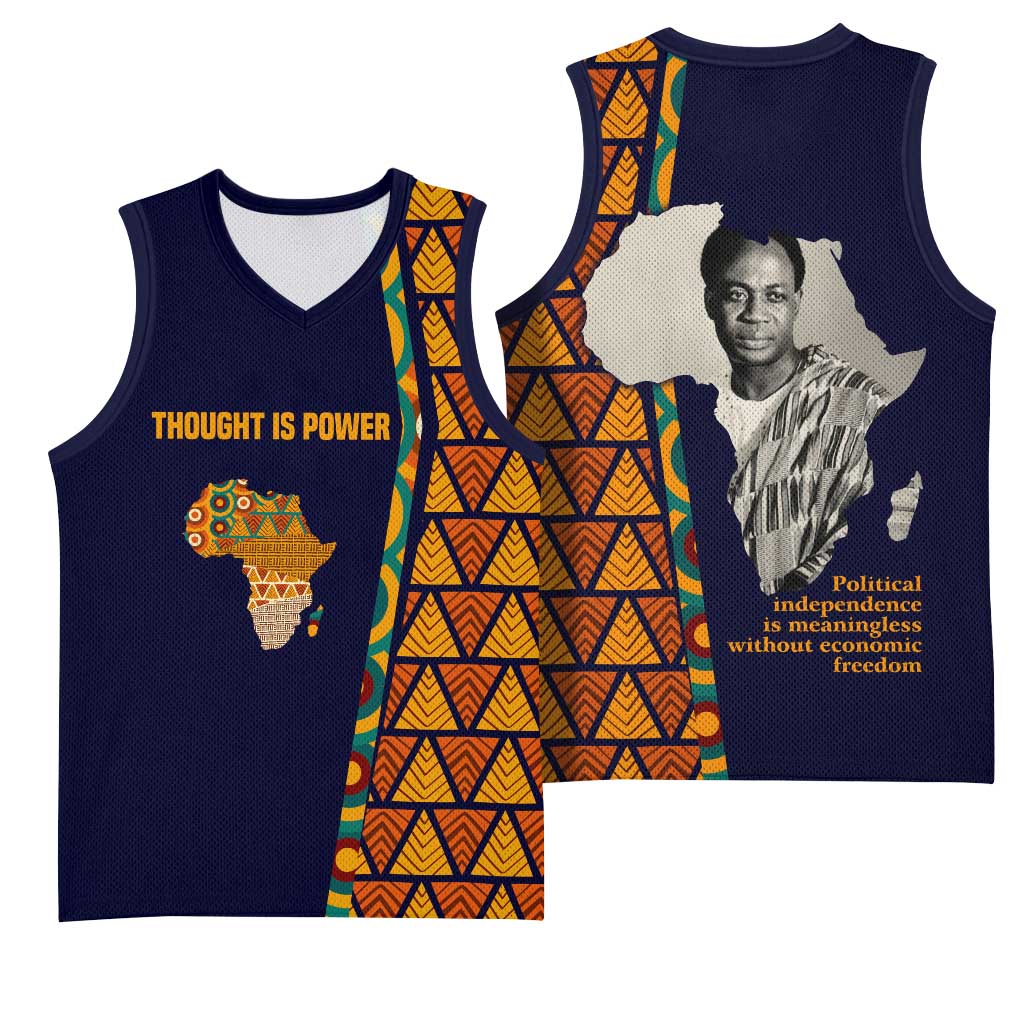 Kwame Nkrumah Ghana Basketball Jersey African Map Pattern Design and Economic Freedom Quote Tribute - Wonder Print Shop