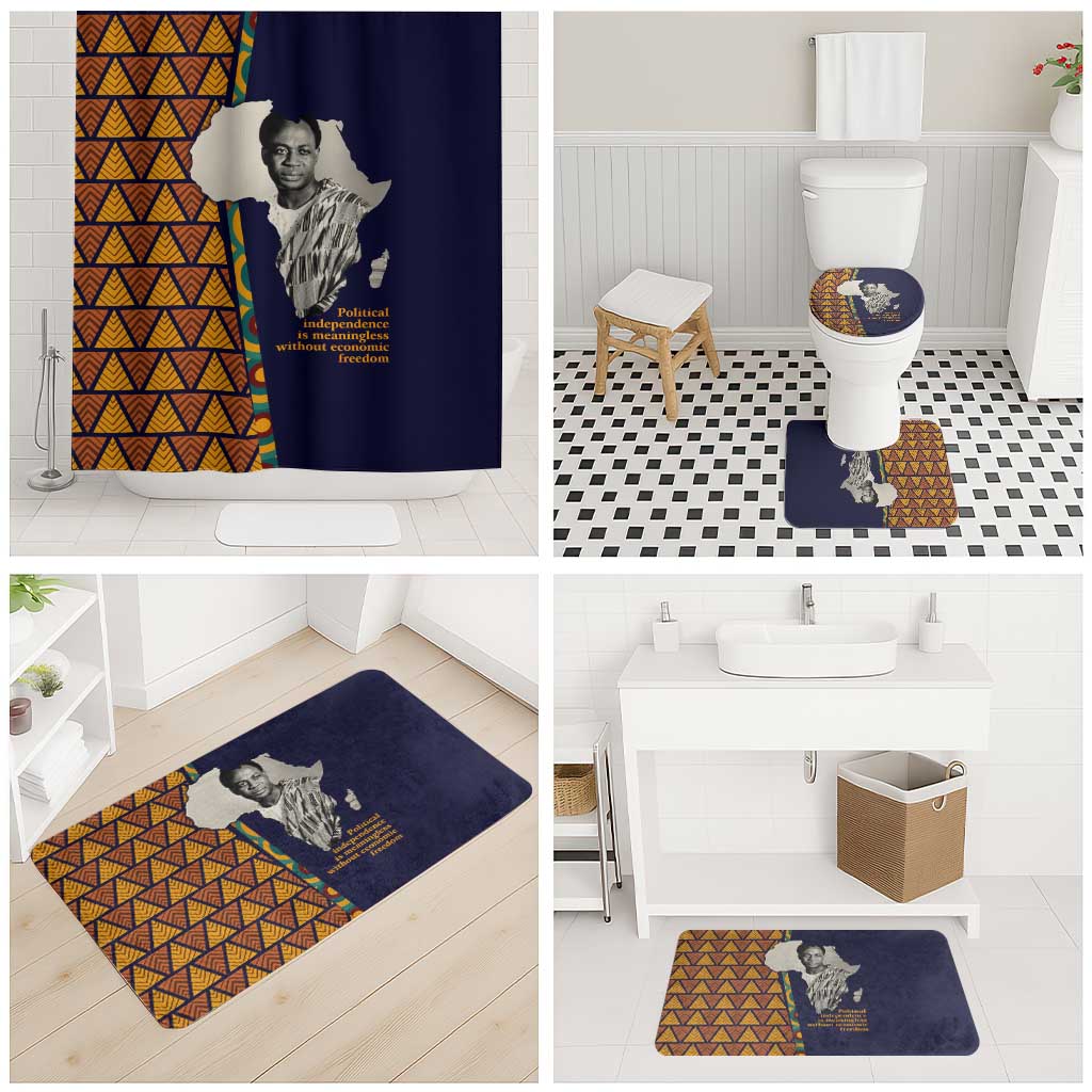 Kwame Nkrumah Ghana Bathroom Set African Map Pattern Design and Economic Freedom Quote Tribute - Wonder Print Shop