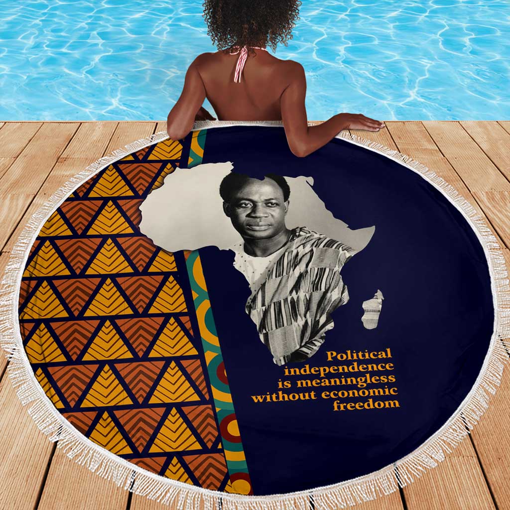 Kwame Nkrumah Ghana Beach Blanket African Map Pattern Design and Economic Freedom Quote Tribute - Wonder Print Shop