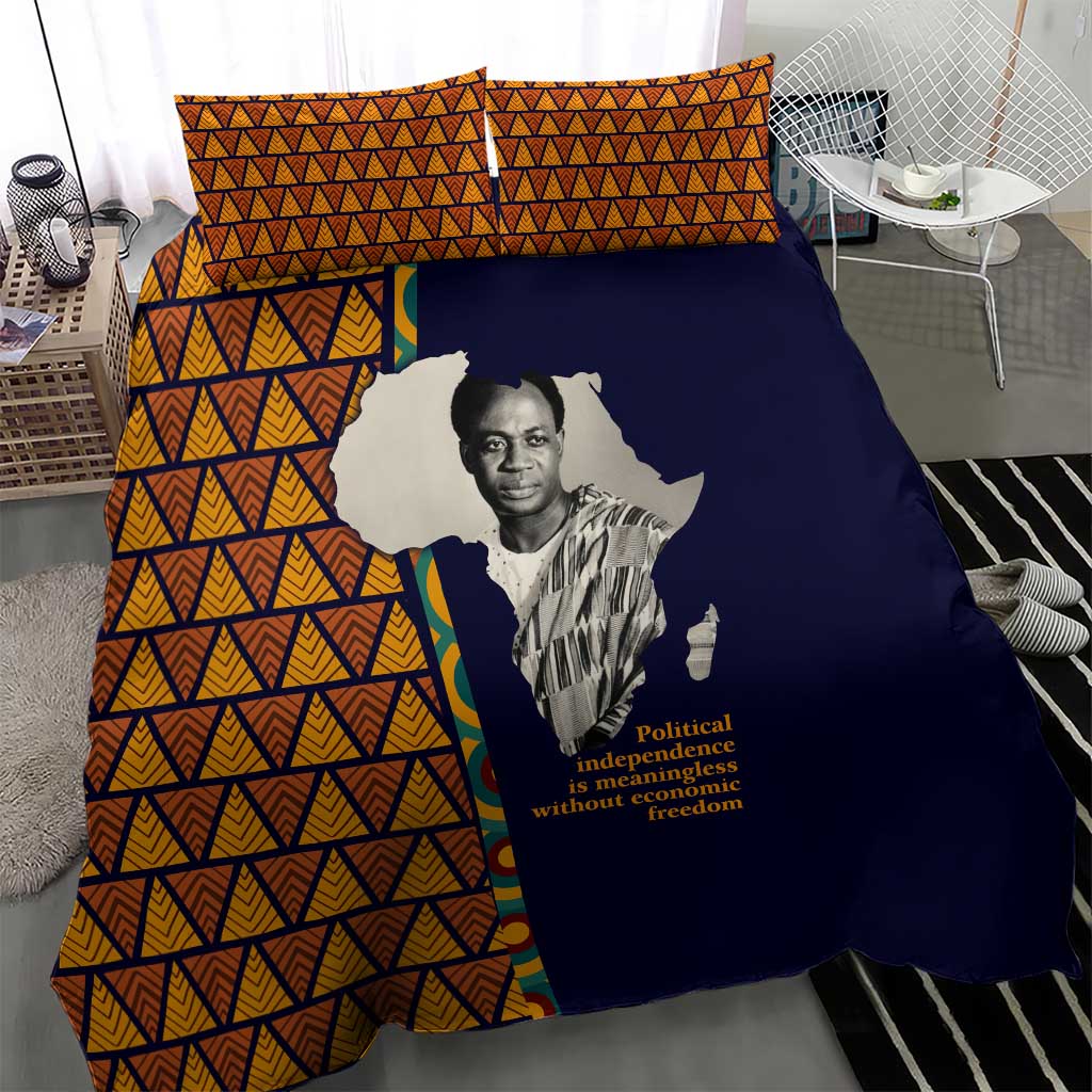 Kwame Nkrumah Ghana Bedding Set African Map Pattern Design and Economic Freedom Quote Tribute - Wonder Print Shop