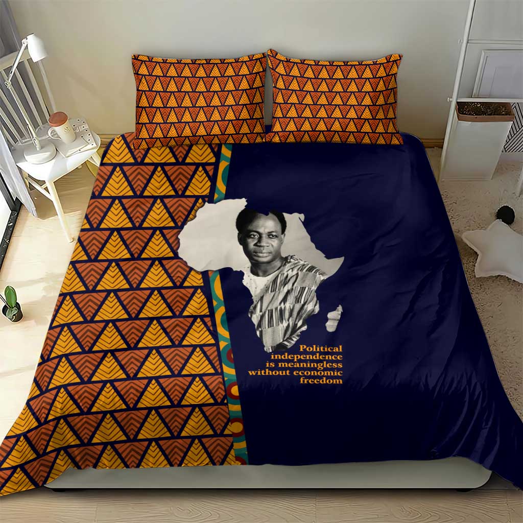 Kwame Nkrumah Ghana Bedding Set African Map Pattern Design and Economic Freedom Quote Tribute - Wonder Print Shop