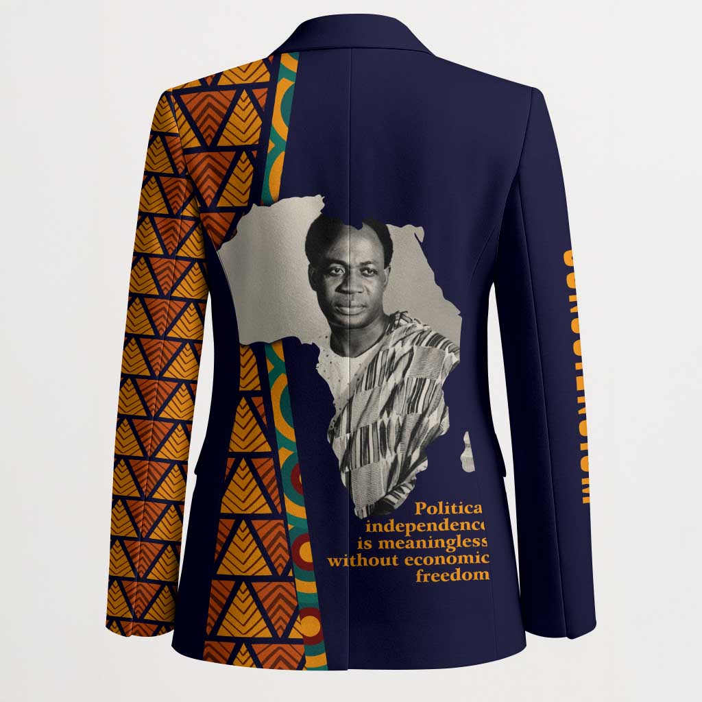 Kwame Nkrumah Ghana Blazer African Map Pattern Design and Economic Freedom Quote Tribute - Wonder Print Shop