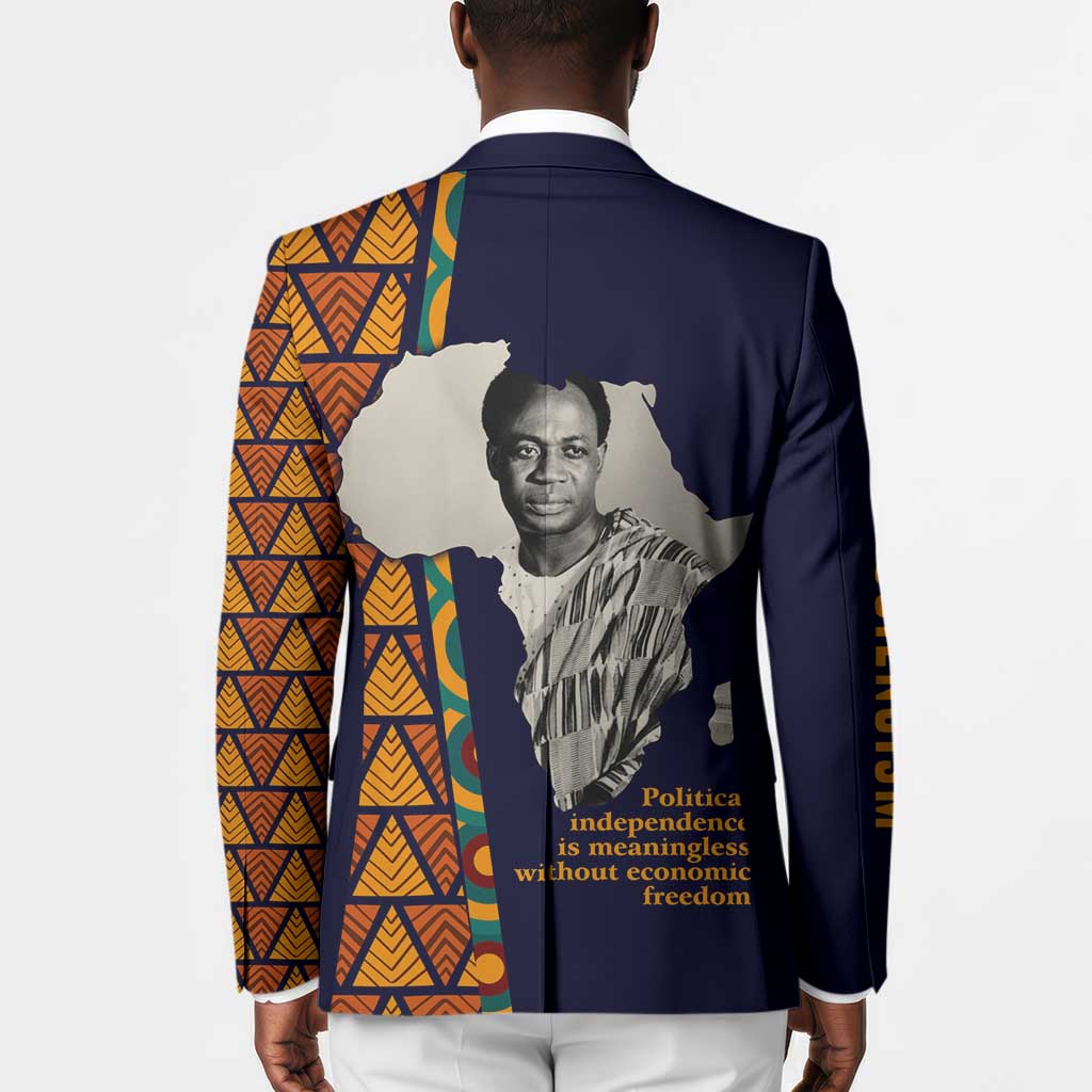 Kwame Nkrumah Ghana Blazer African Map Pattern Design and Economic Freedom Quote Tribute - Wonder Print Shop