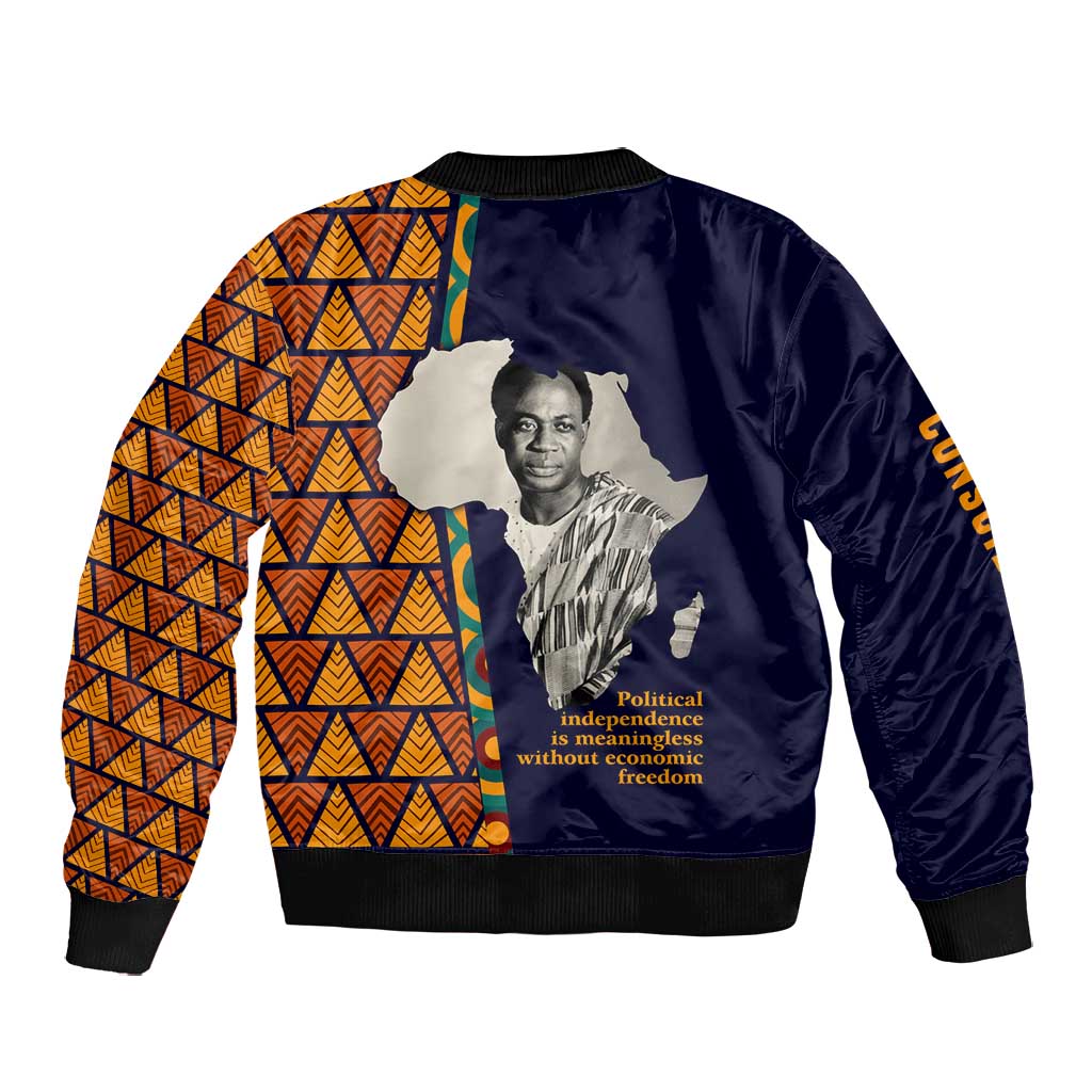 Kwame Nkrumah Ghana Bomber Jacket African Map Pattern Design and Economic Freedom Quote Tribute - Wonder Print Shop