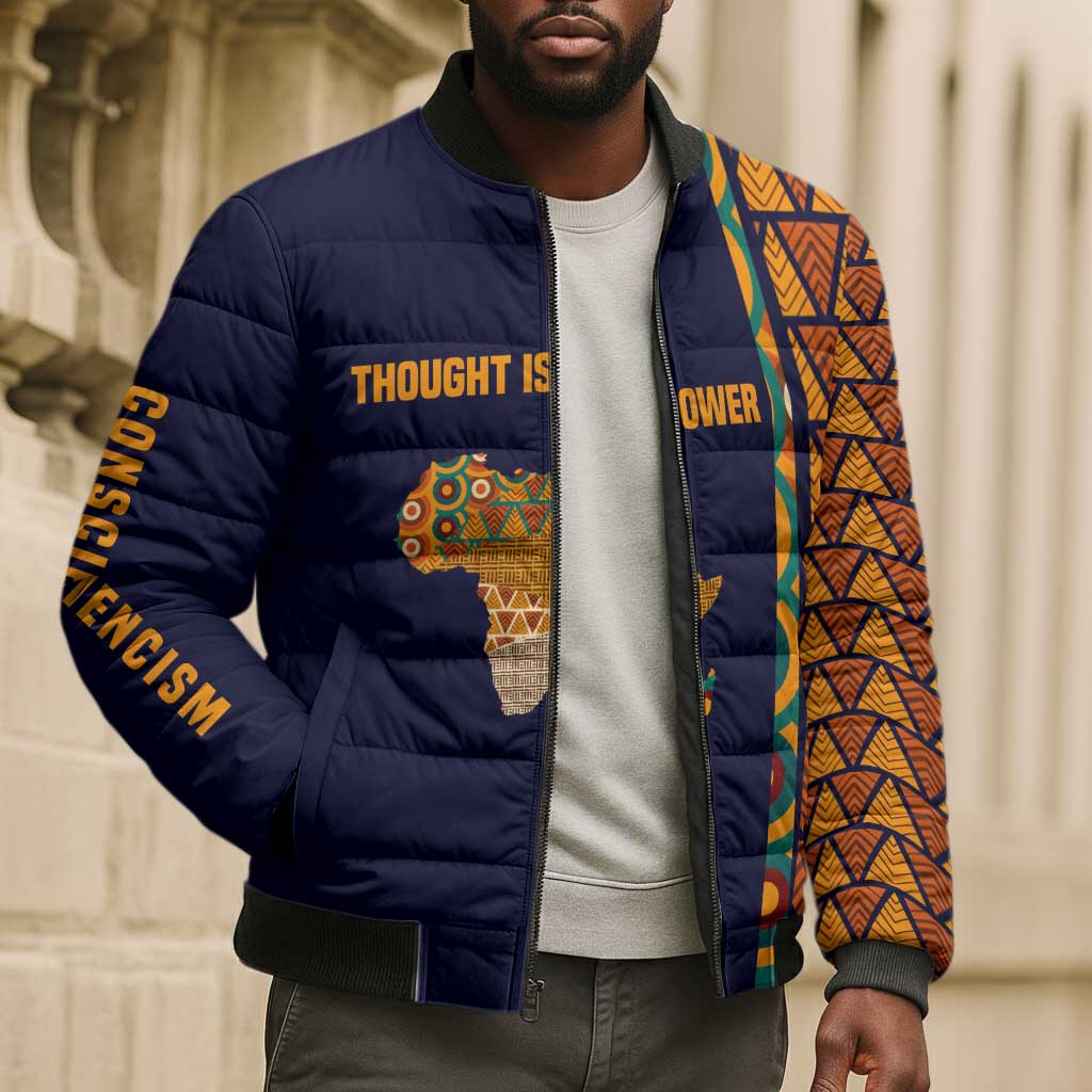 Kwame Nkrumah Ghana Bomber Puffer Jacket African Map Pattern Design and Economic Freedom Quote Tribute - Wonder Print Shop