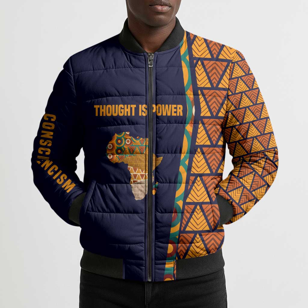 Kwame Nkrumah Ghana Bomber Puffer Jacket African Map Pattern Design and Economic Freedom Quote Tribute - Wonder Print Shop