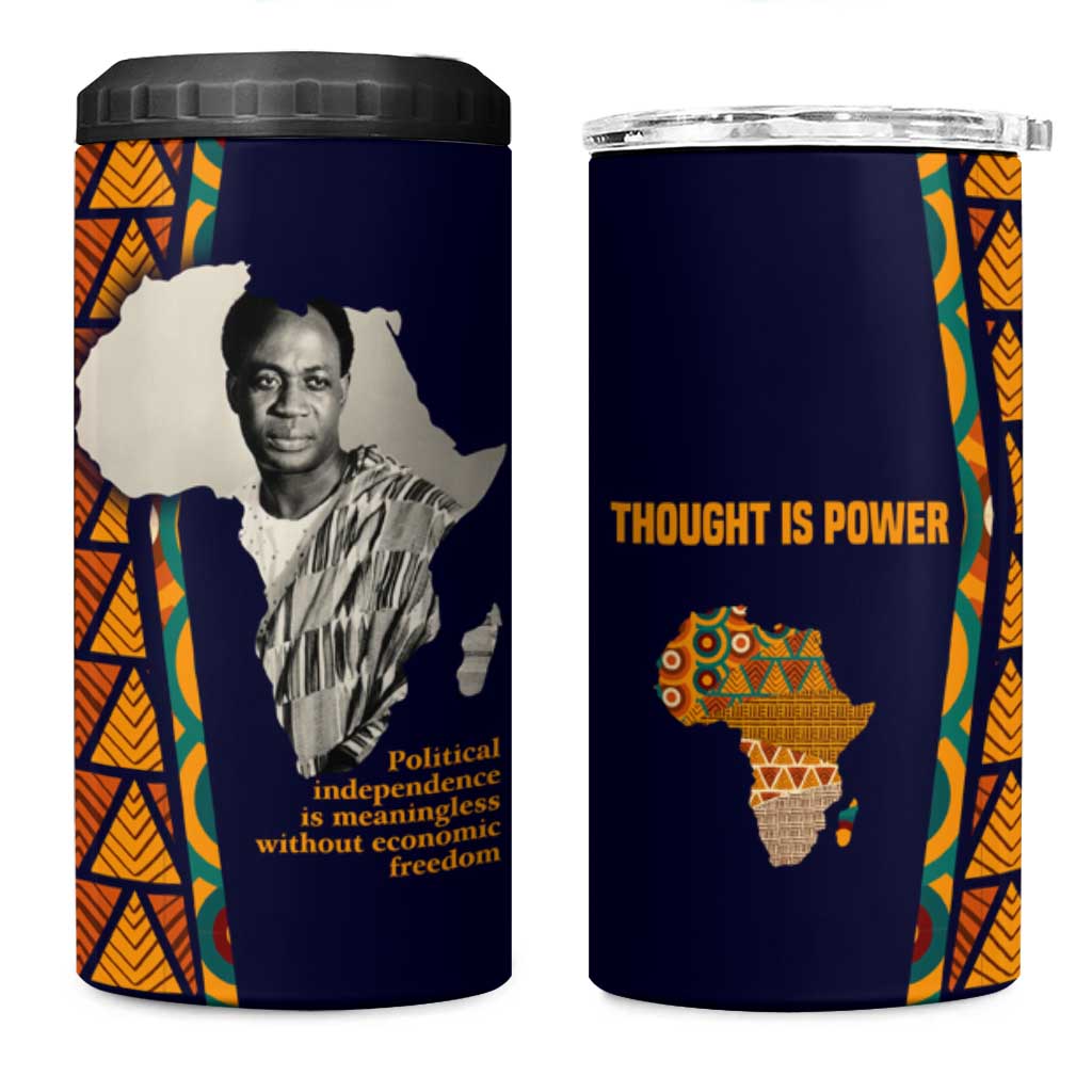 Kwame Nkrumah Ghana 4 in 1 Can Cooler Tumbler African Map Pattern Design and Economic Freedom Quote Tribute - Wonder Print Shop