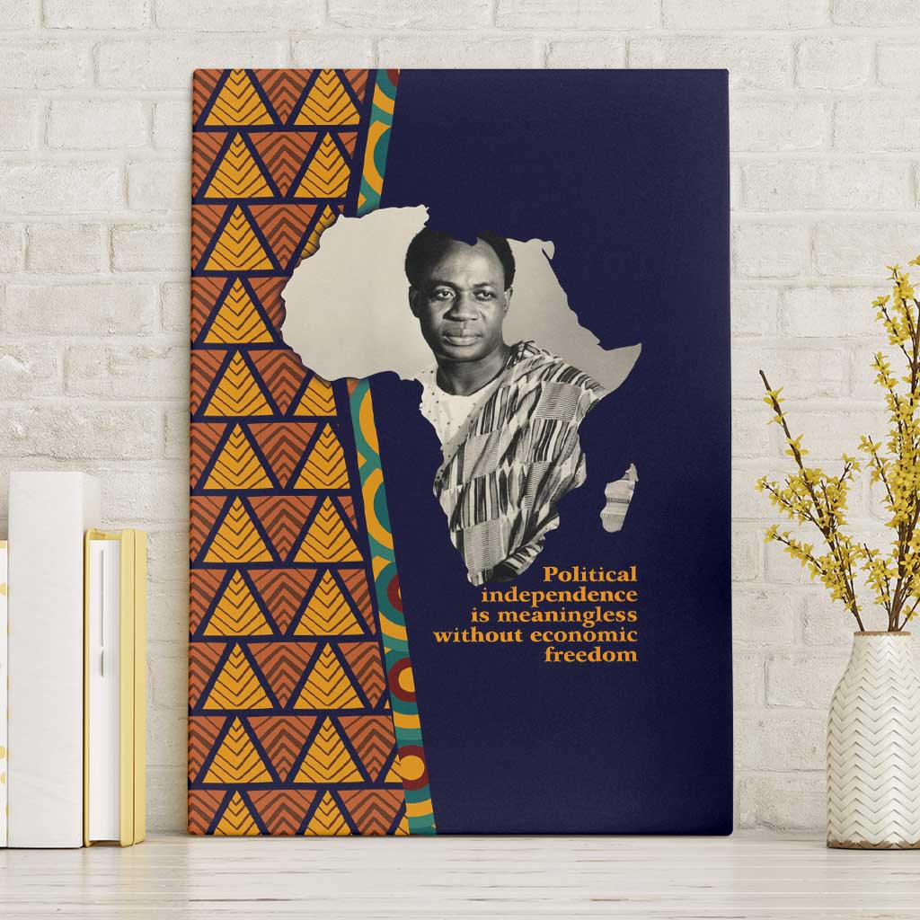 Kwame Nkrumah Ghana Canvas Wall Art African Map Pattern Design and Economic Freedom Quote Tribute - Wonder Print Shop