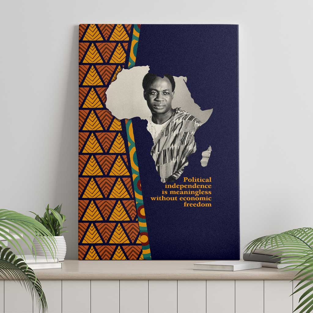 Kwame Nkrumah Ghana Canvas Wall Art African Map Pattern Design and Economic Freedom Quote Tribute - Wonder Print Shop