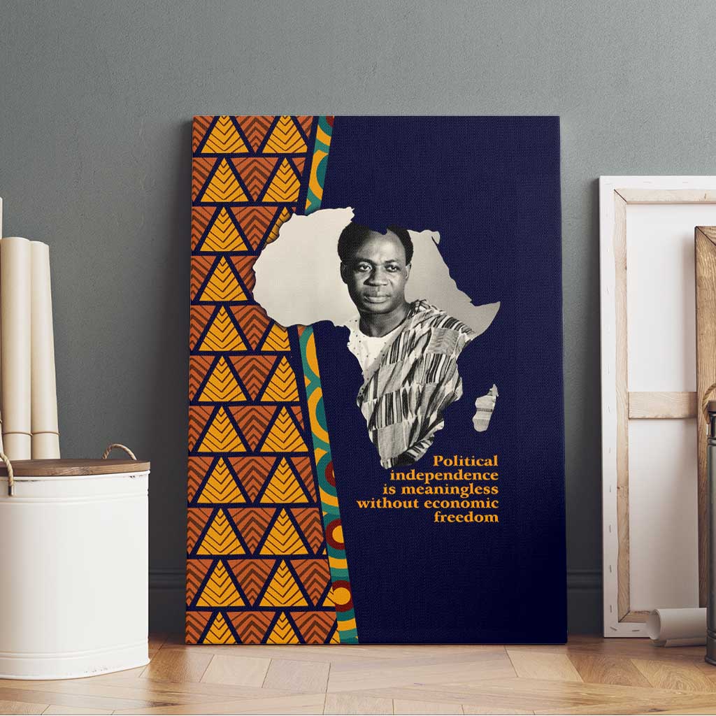 Kwame Nkrumah Ghana Canvas Wall Art African Map Pattern Design and Economic Freedom Quote Tribute - Wonder Print Shop