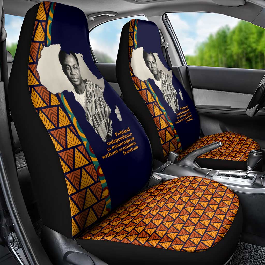 Kwame Nkrumah Ghana Car Seat Cover African Map Pattern Design and Economic Freedom Quote Tribute - Wonder Print Shop