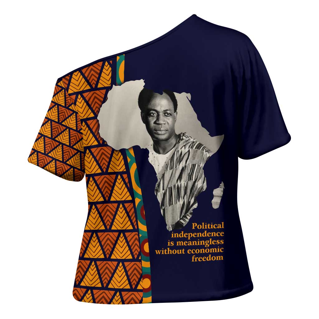 Kwame Nkrumah Ghana Cross Shoulder Shirt African Map Pattern Design and Economic Freedom Quote Tribute - Wonder Print Shop