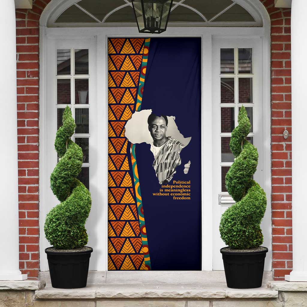 Kwame Nkrumah Ghana Door Cover African Map Pattern Design and Economic Freedom Quote Tribute - Wonder Print Shop