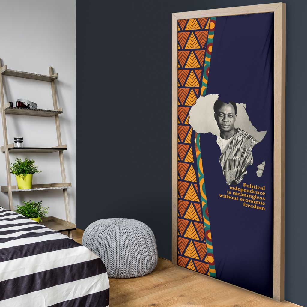 Kwame Nkrumah Ghana Door Cover African Map Pattern Design and Economic Freedom Quote Tribute - Wonder Print Shop