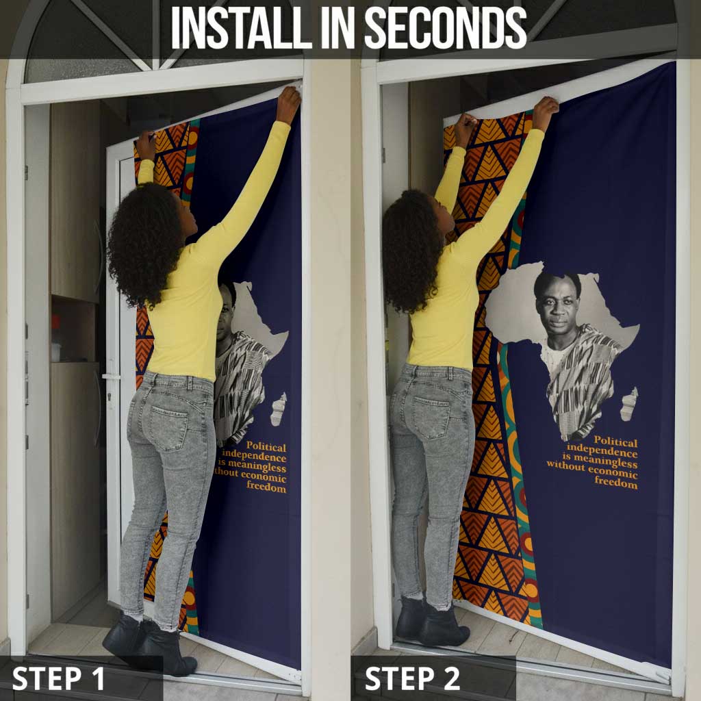 Kwame Nkrumah Ghana Door Cover African Map Pattern Design and Economic Freedom Quote Tribute - Wonder Print Shop