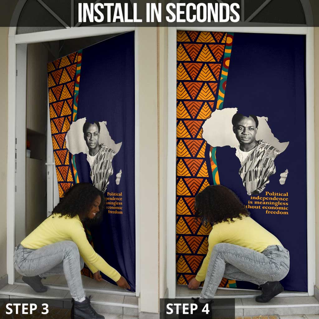 Kwame Nkrumah Ghana Door Cover African Map Pattern Design and Economic Freedom Quote Tribute - Wonder Print Shop