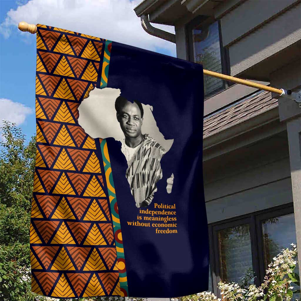 Kwame Nkrumah Ghana Garden Flag African Map Pattern Design and Economic Freedom Quote Tribute - Wonder Print Shop