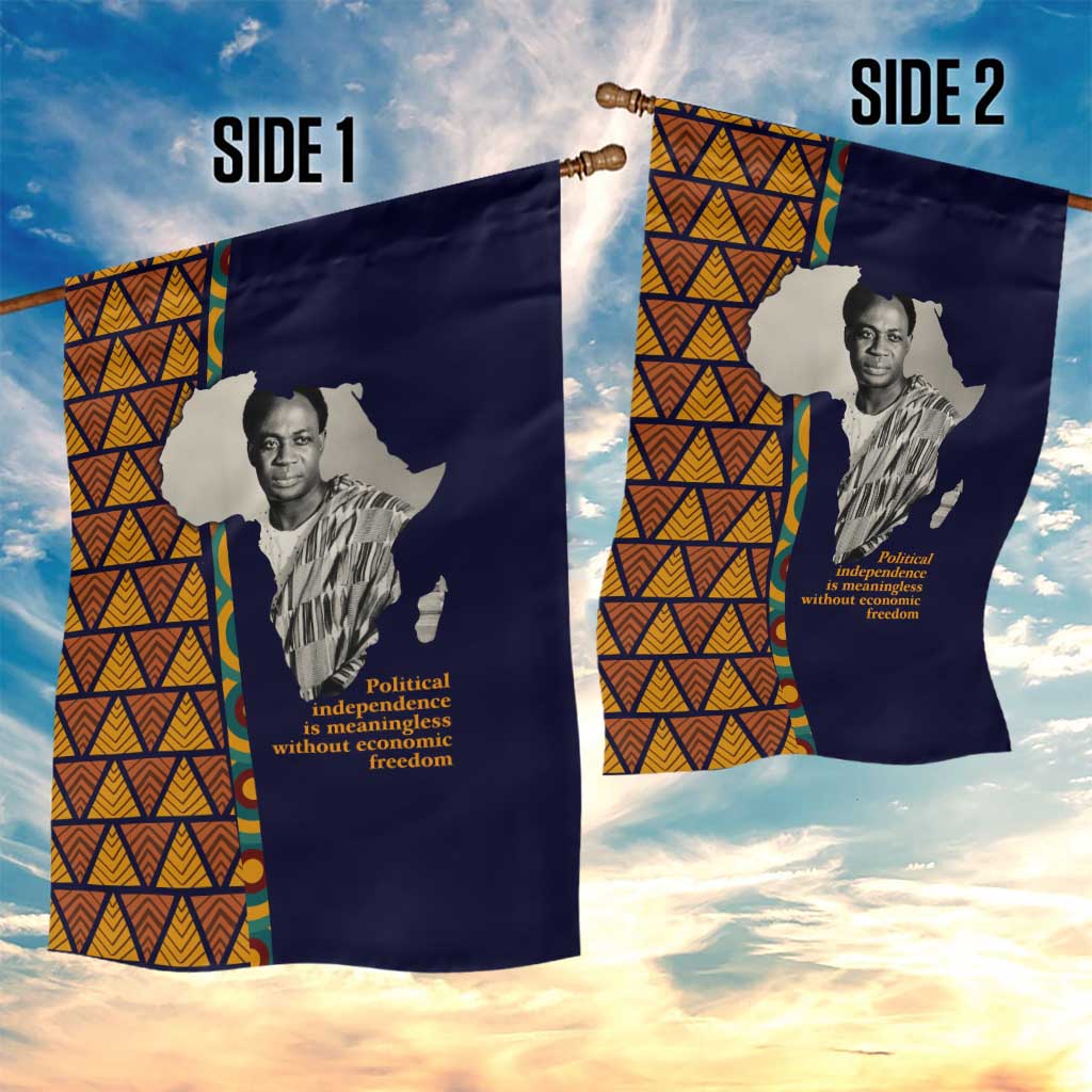 Kwame Nkrumah Ghana Garden Flag African Map Pattern Design and Economic Freedom Quote Tribute - Wonder Print Shop