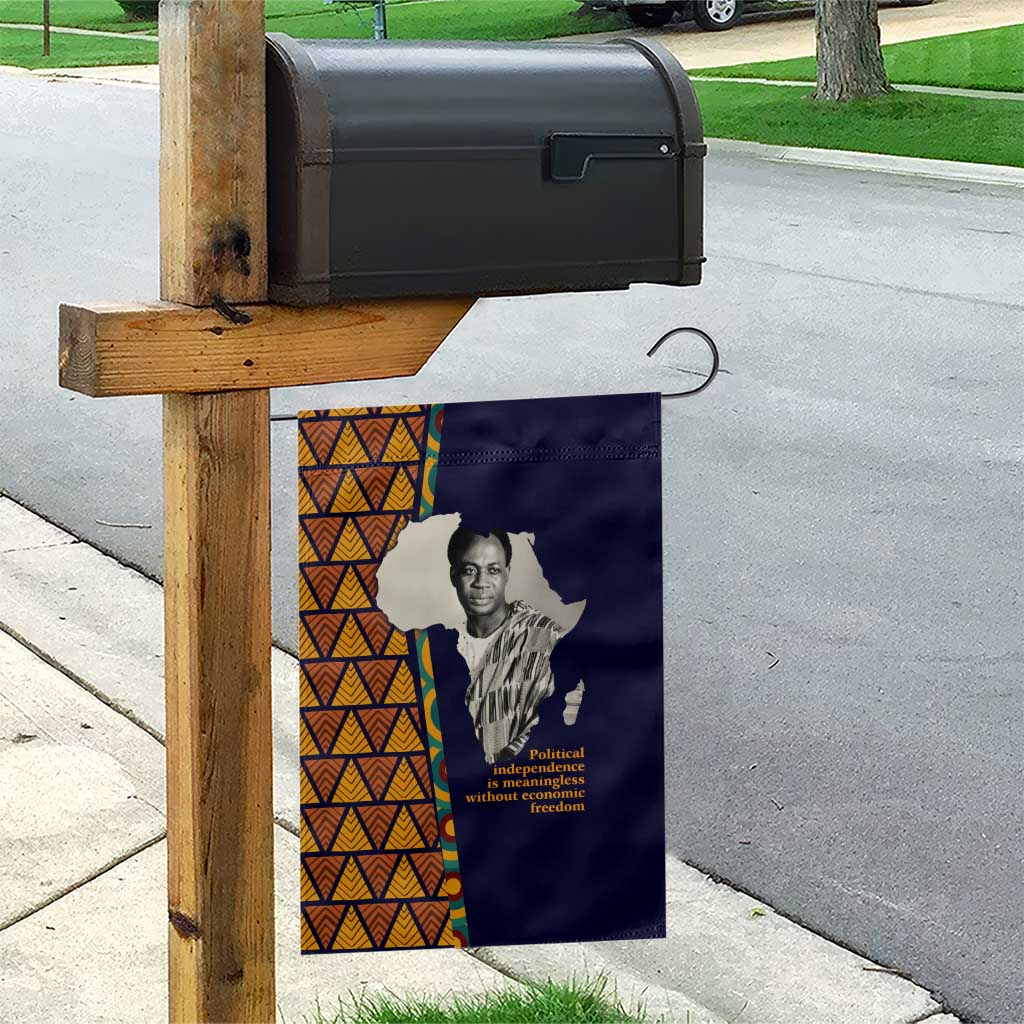 Kwame Nkrumah Ghana Garden Flag African Map Pattern Design and Economic Freedom Quote Tribute - Wonder Print Shop