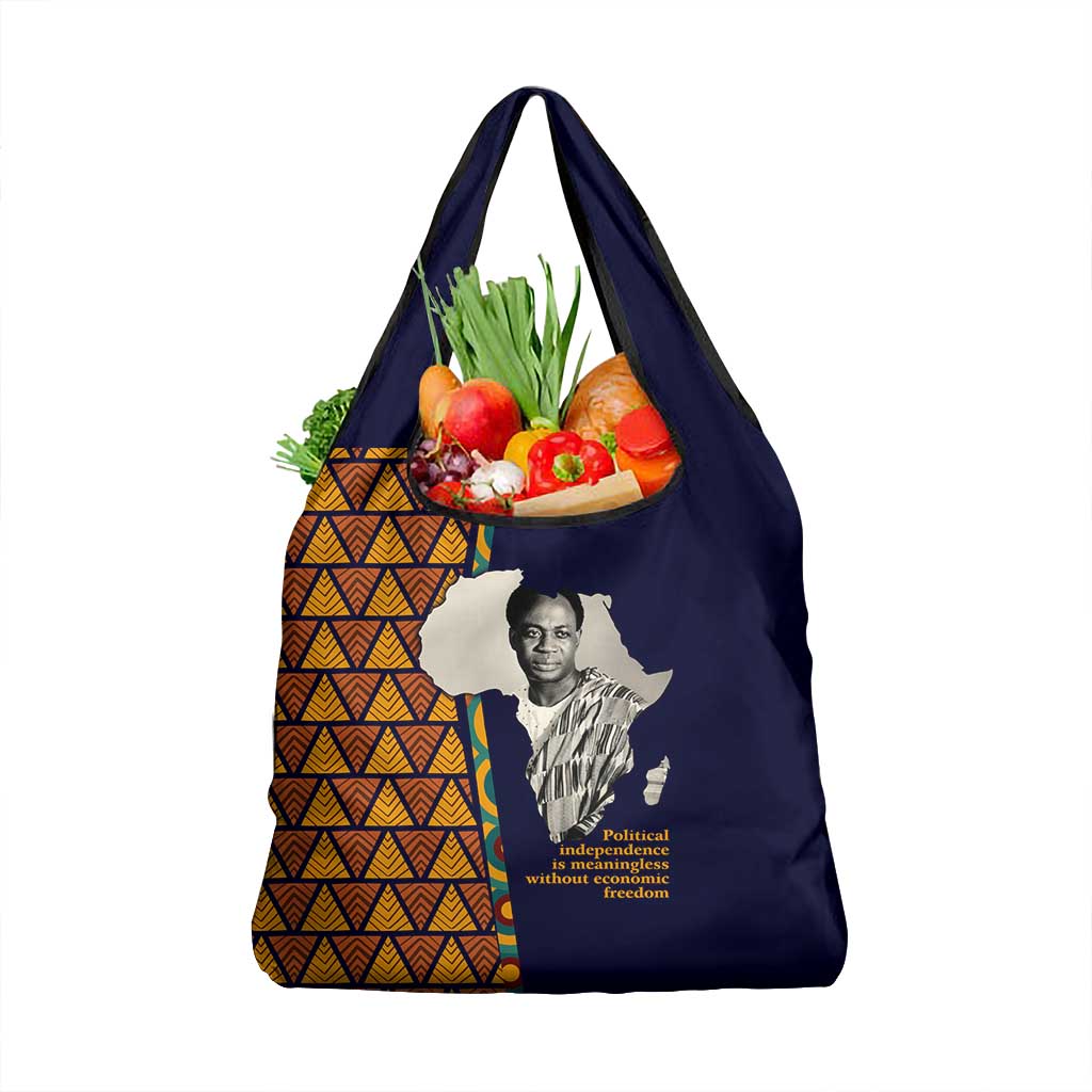 Kwame Nkrumah Ghana Grocery Bag African Map Pattern Design and Economic Freedom Quote Tribute - Wonder Print Shop