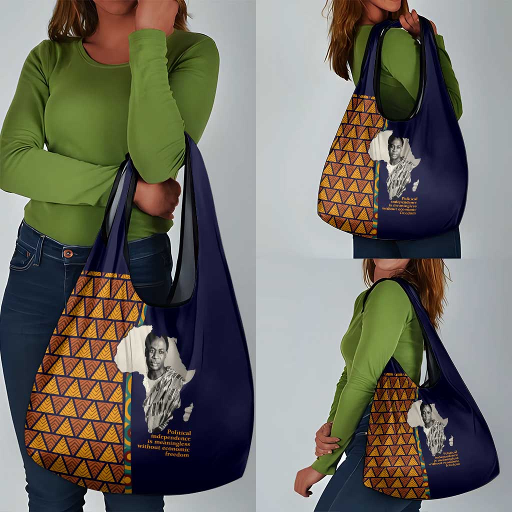 Kwame Nkrumah Ghana Grocery Bag African Map Pattern Design and Economic Freedom Quote Tribute - Wonder Print Shop