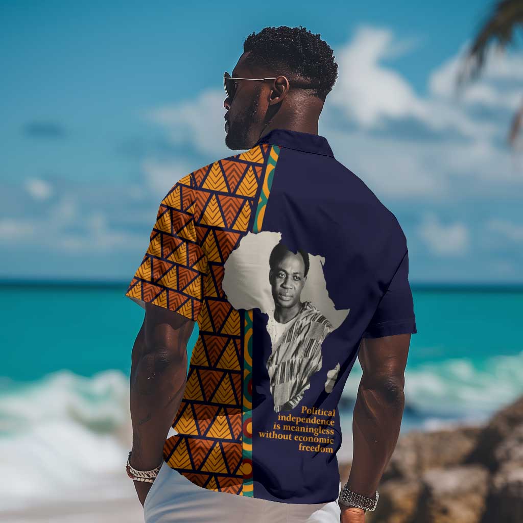 Kwame Nkrumah Ghana Hawaiian Shirt African Map Pattern Design and Economic Freedom Quote Tribute - Wonder Print Shop