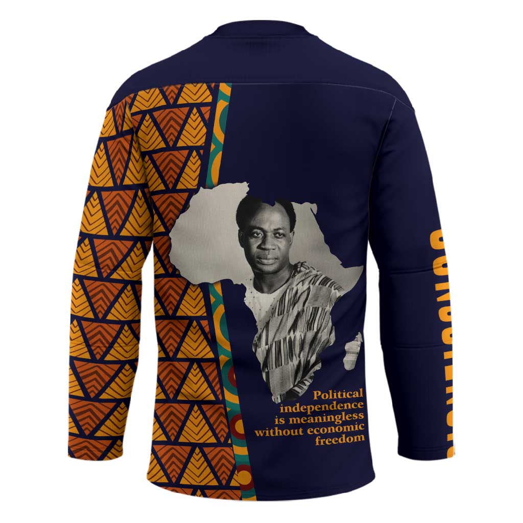 Kwame Nkrumah Ghana Hockey Jersey African Map Pattern Design and Economic Freedom Quote Tribute - Wonder Print Shop