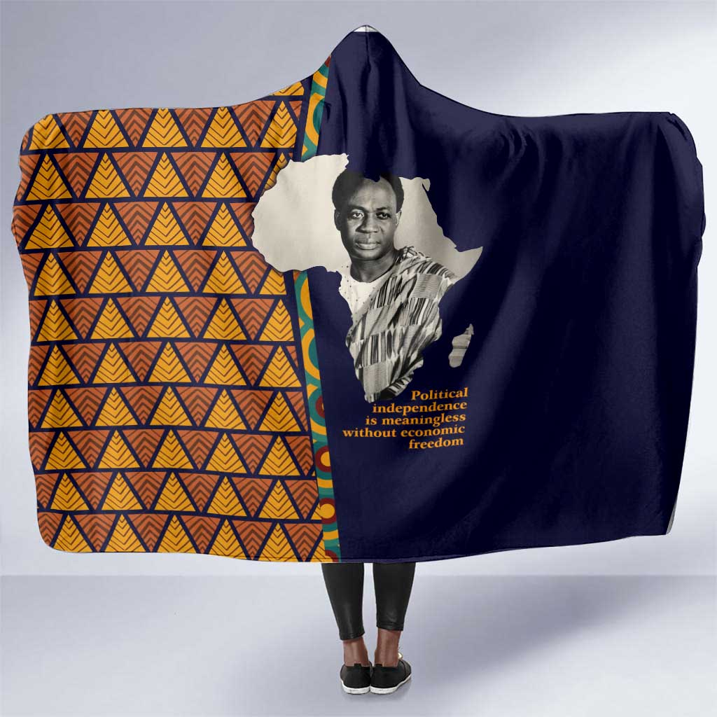 Kwame Nkrumah Ghana Hooded Blanket African Map Pattern Design and Economic Freedom Quote Tribute - Wonder Print Shop