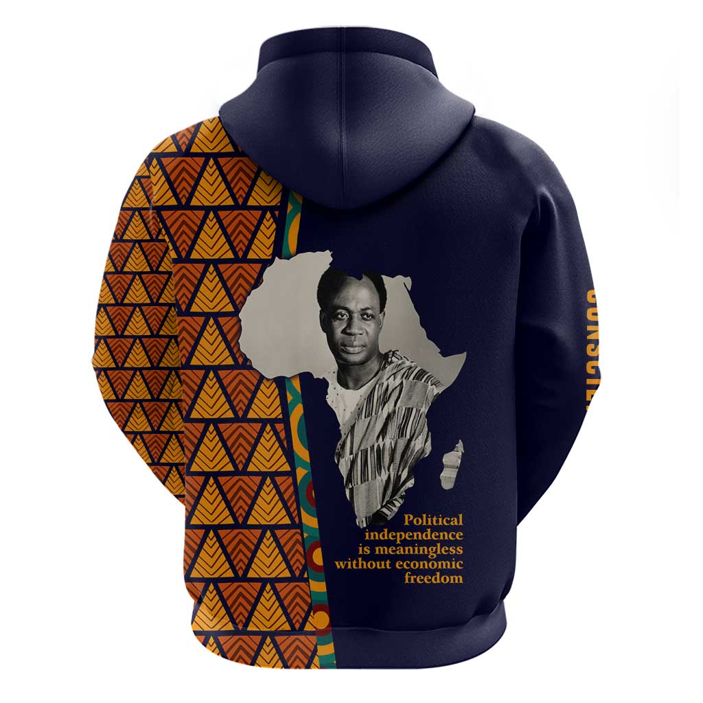 Kwame Nkrumah Ghana Hoodie African Map Pattern Design and Economic Freedom Quote Tribute - Wonder Print Shop
