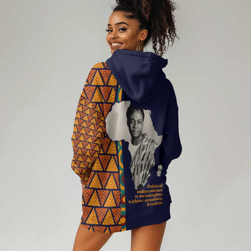 Kwame Nkrumah Ghana Hoodie Dress African Map Pattern Design and Economic Freedom Quote Tribute - Wonder Print Shop