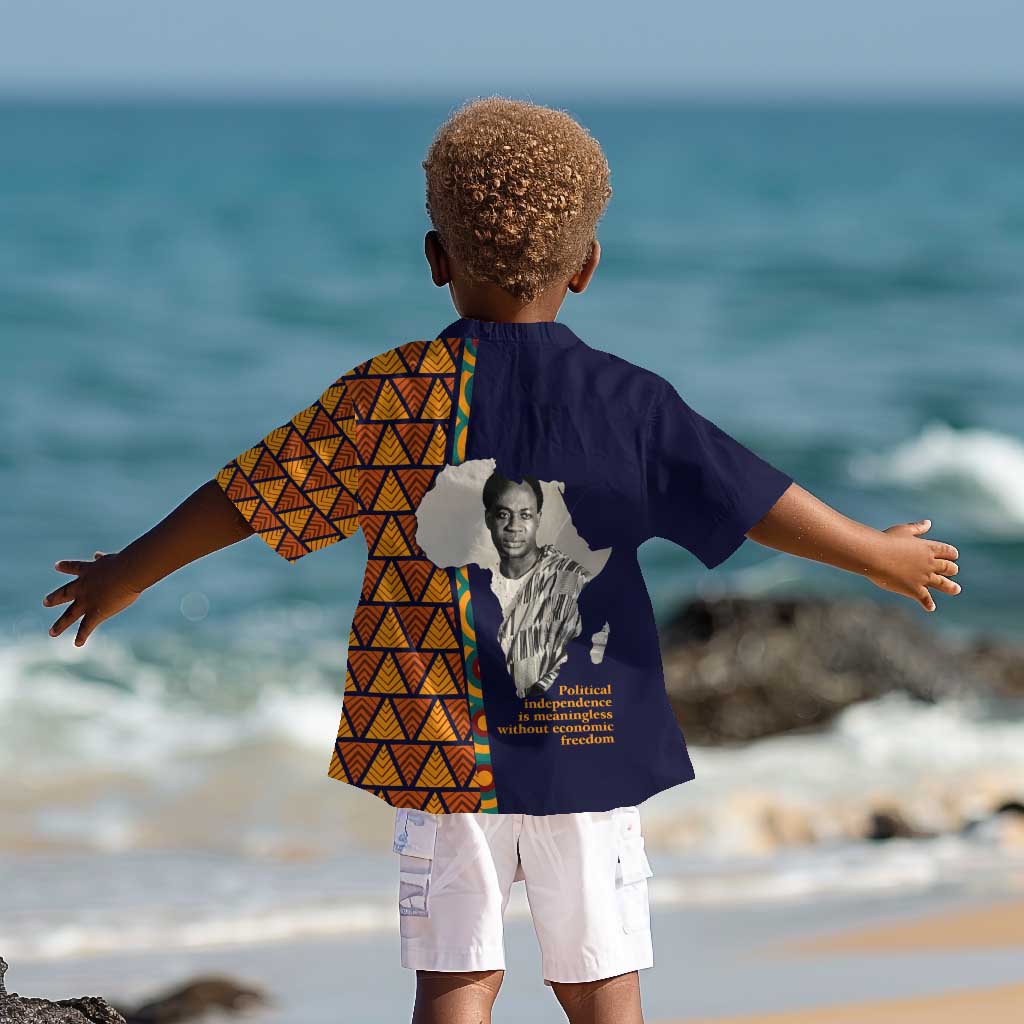 Kwame Nkrumah Ghana Kid Hawaiian Shirt African Map Pattern Design and Economic Freedom Quote Tribute - Wonder Print Shop