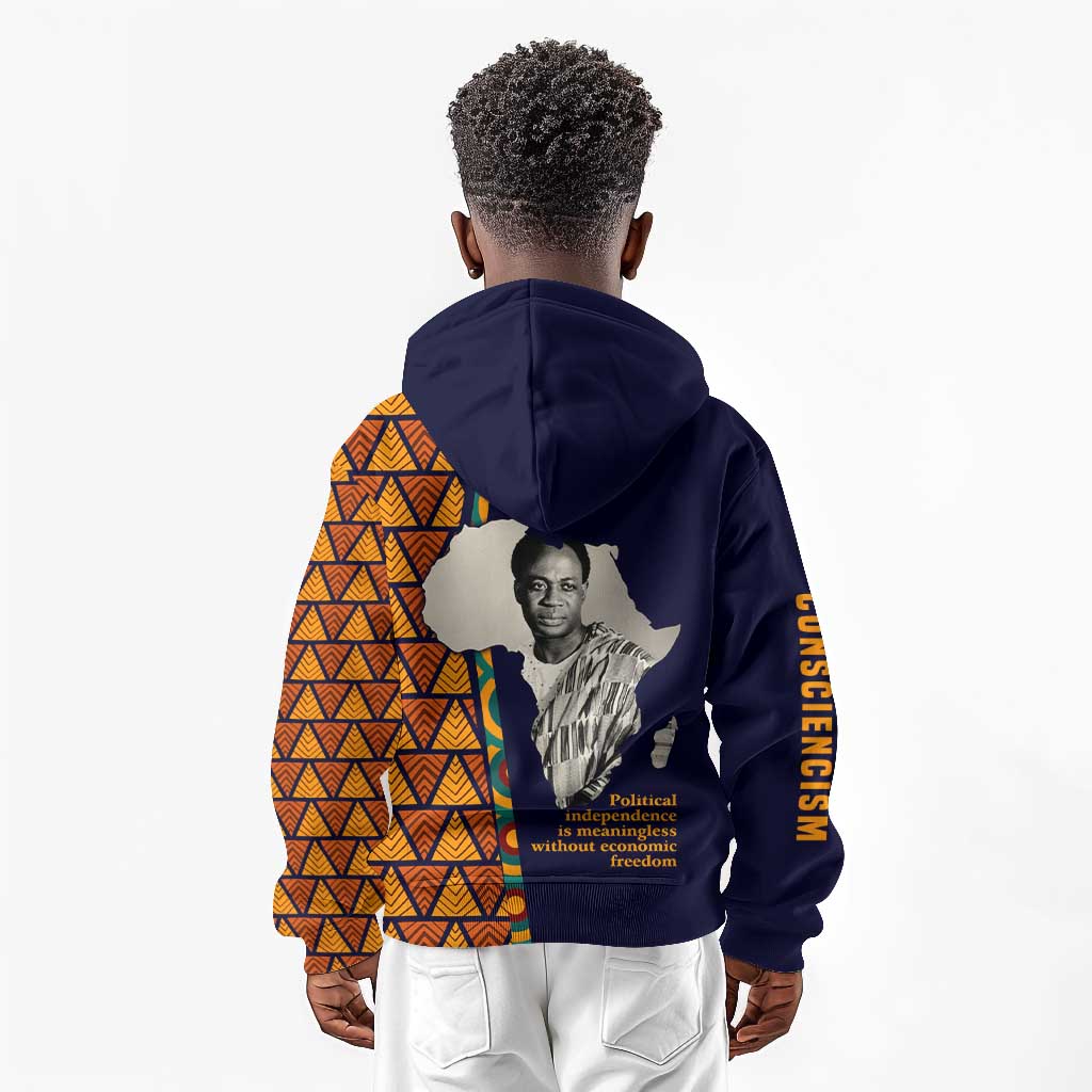 Kwame Nkrumah Ghana Kid Hoodie African Map Pattern Design and Economic Freedom Quote Tribute - Wonder Print Shop
