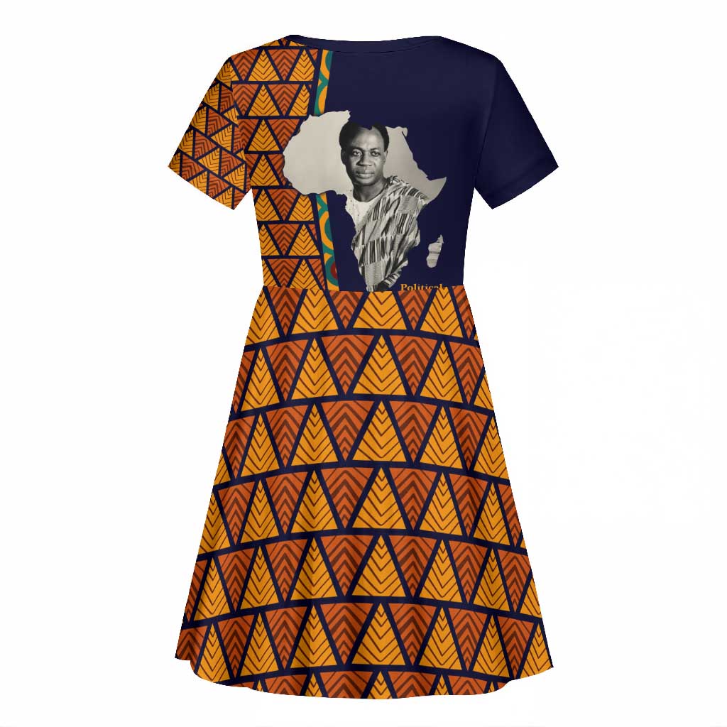 Kwame Nkrumah Ghana Kid Short Sleeve Dress African Map Pattern Design and Economic Freedom Quote Tribute - Wonder Print Shop