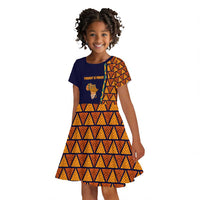 Kwame Nkrumah Ghana Kid Short Sleeve Dress African Map Pattern Design and Economic Freedom Quote Tribute - Wonder Print Shop