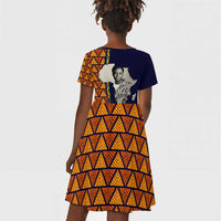 Kwame Nkrumah Ghana Kid Short Sleeve Dress African Map Pattern Design and Economic Freedom Quote Tribute - Wonder Print Shop